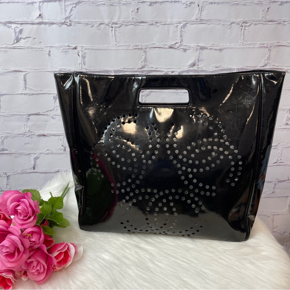 Chanel Patent Perforated CC Shopping Tote
